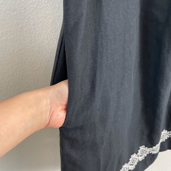 Lucky Brand Womens Medium Black Embroidered Sleeveless Mini Dress Linen Blend - Picture 8 of 12